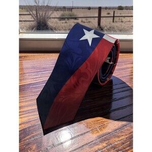 Roberto Cellini Texas Flag Tie Red White Blue Gray Star Scroll 58”x 3.75"